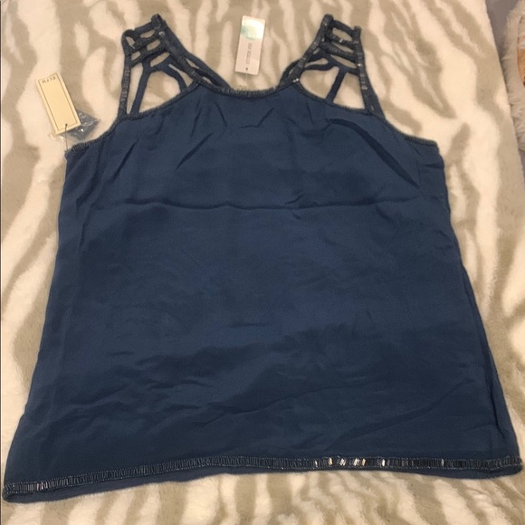 Ecru Blue Cut Out Tank Top with Decorative Straps - Picture 4 of 4